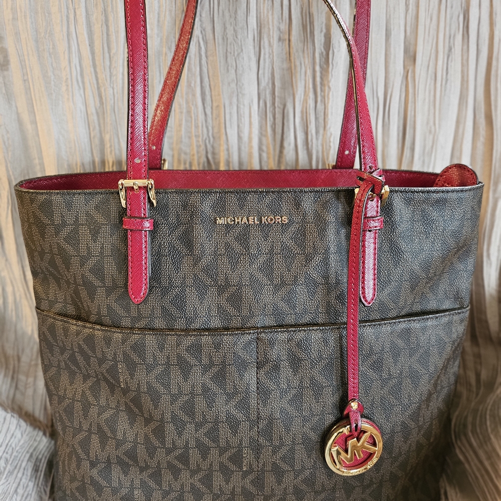 Michael Kors Brown and Red Tote Bag